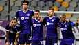 NK Maribor poseeraa violeteissa paidoissaan Eurooppa-liigan karsinnoissa 2020.