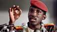 Burkina Fason johtaja Thomas Sankara piti tiedotustilaisuuden 2. syyskuuta 1986 Zimbabwen Hararessa.