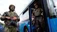 Venäjän-mielisten joukkojen taistelijoita Olenivkassa Donetskin alueella, jonne evakuoitiin Azovstalin ukrainalaisia taistelijoita.