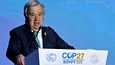 YK:n pääsihteeri António Guterres varoitti yleisöä ilmastokriisin vakavuudesta puheessaan Egyptin ilmastokokouksessa.