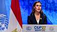 Sanna Marin puhui maanantaina YK:n ilmastokokouksessa Sharm el-Sheikhissä.