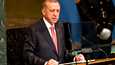 Turkin presidentti Recep Tayyip Erdoğan puhui YK:n yleiskokouksessa New Yorkissa tiistaina.
