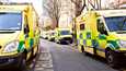 Ensihoitajat menivät keskiviikkona lakkoon osassa Britanniaa. Kuva on lontoolaiselta ambulanssiasemalta. 