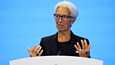 Euroopan keskuspankin pääjohtaja Christine Lagarde lehdistötilaisuudessa Frankfurtissa.