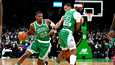 Boston Celticsiin liittynyt Joe Johnson (vas.) palasi yli kolmen vuoden tauon jälkeen pätkäsopimuksella NBA-kentille Cleveland Cavaliersia vastaan.