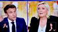  Ranskan presidentti Emmanuel Macron ja Kansallisen liittouman Marine Le Pen vaaliväittelyssä.