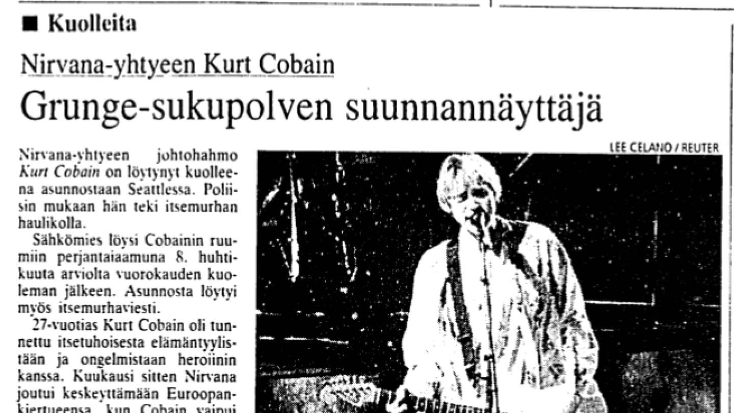 Nirvana | Kurt Cobainin kuolemasta on tasan 30 vuotta – Näin HS uutisoi asiasta aikoinaan