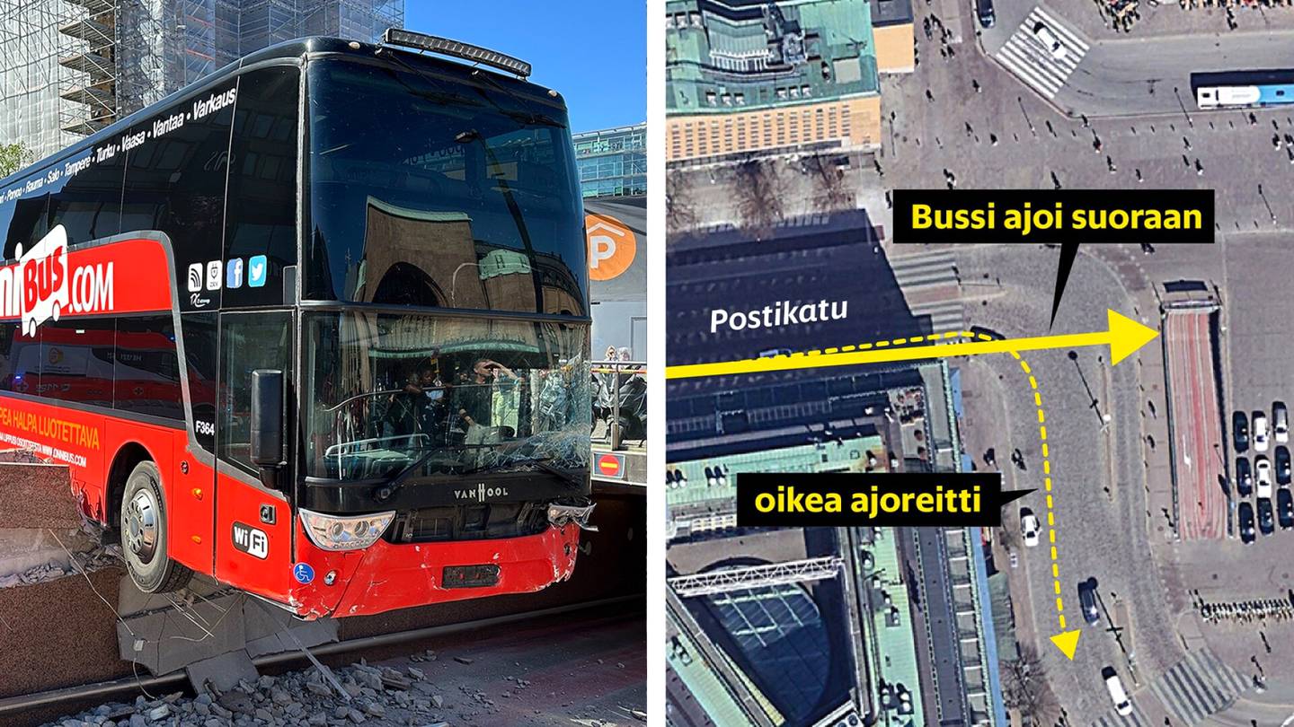 Bussionnettomuus | Oli sattumasta kiinni, ettei Onnibusin turmassa käynyt huonommin – Grafiikat näyttävät, miten bussi ajoi päin kaidetta