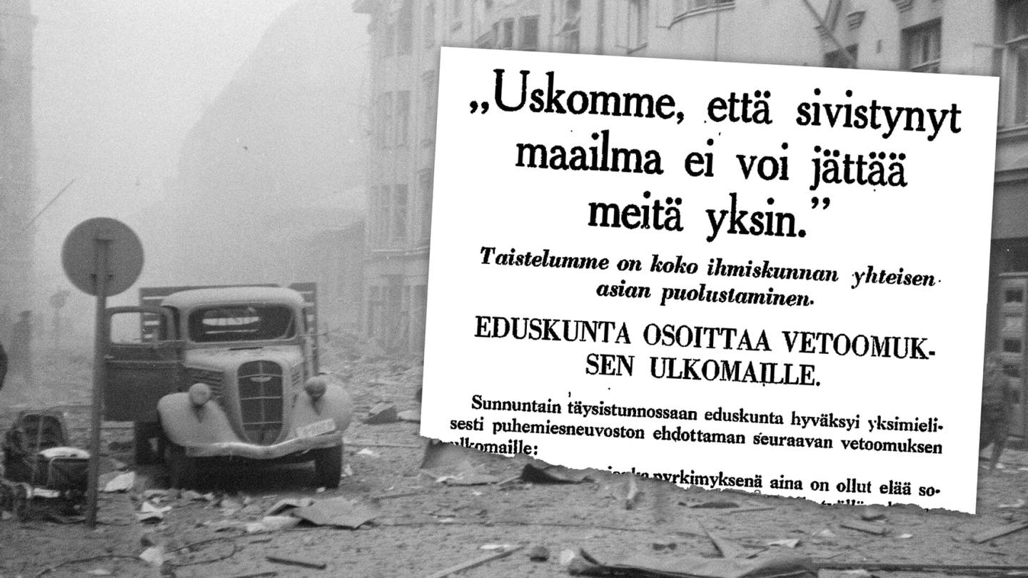 Venäjän hyökkäys | Eduskunta aneli ”sivistyneen ulkomaailman” apua talvisodan alussa 1939: Vanha vetoomus on kuin Ukrainan presidentin Zelenskyin kynästä