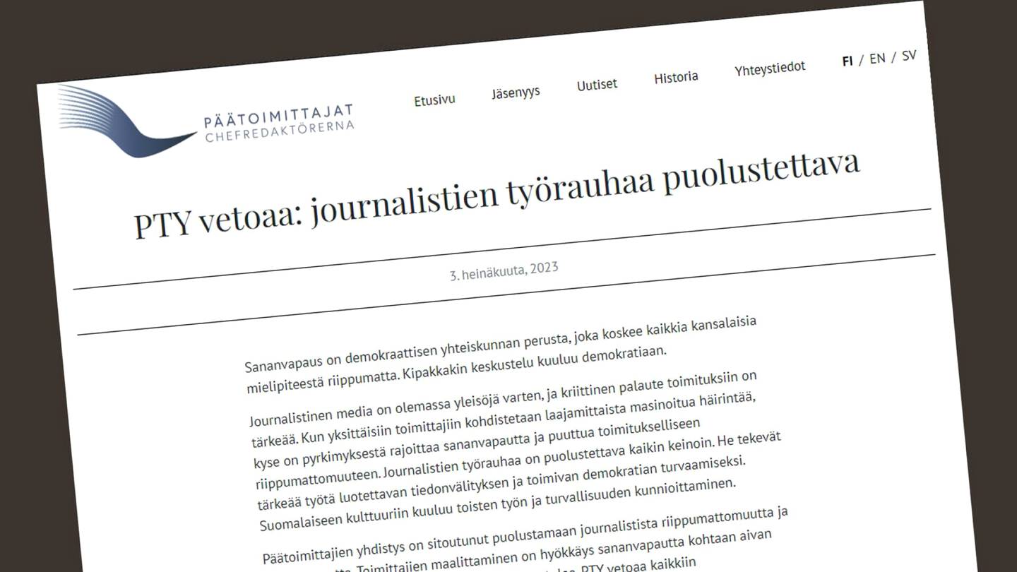 Media | Päätoimittajien yhdistys vaatii journalistien työrauhan puolustamista