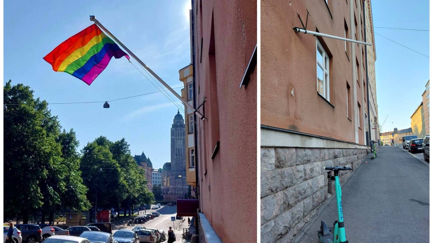 Seksuaalivähemmistöt | Kalliolaisen taloyhtiön Pride-liputus loppui lyhyeen: raivostunut ohi­kulkija repi lipun alas tankoineen