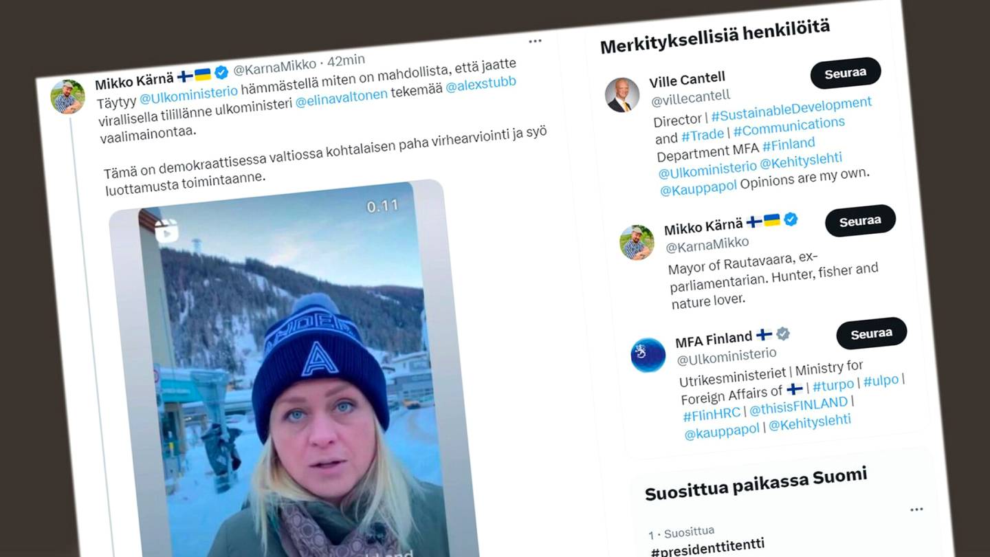 Presidentinvaalit | Valtonen esiintyi ulko­ministeriön some­videossa Stubb-pipossa – ”Työ­tapaturma”