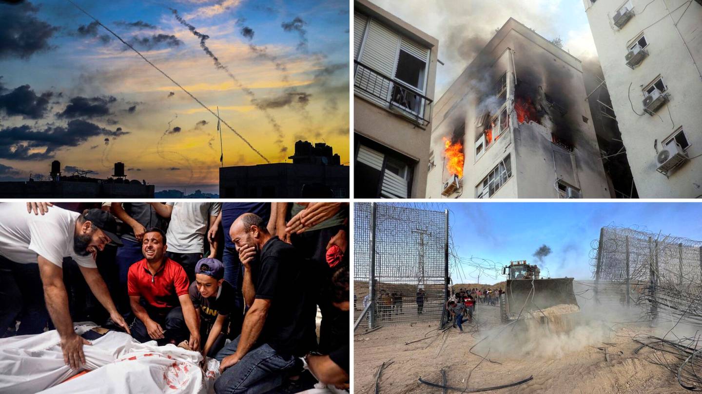 Kuvakooste | Hamas iski Israeliin ohjuksin, Israel aloitti vasta­hyökkäyksen
