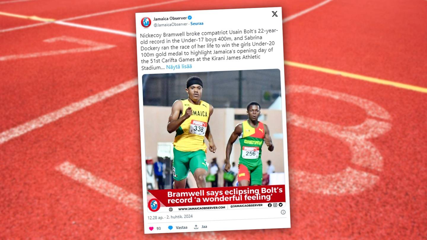 Yleisurheilu | 16-vuotias murskasi Usain Boltin 22 vuotta vanhan juniori­ennätyksen