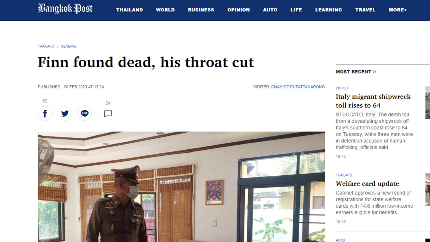 Thaimaa | Mediat: Viisi­kymppinen suomalais­mies löytyi kuolleena Thaimaassa