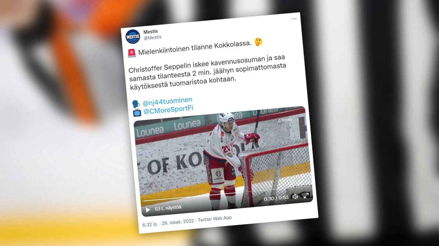 Jääkiekko | Tuomari passitti maaliaan juhlineen pelaajan jäähylle Mestiksessä
