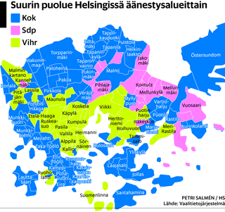 Kokoomus kahmi Helsingin rikkaimmissa osissa jopa puolet äänistä –  romahtanut Sdp sinnittelee enää muutamissa yksittäisissä lähiöissä -  Kaupunki 