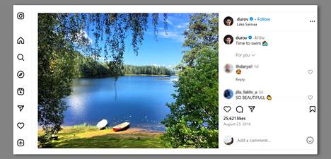 Picture from Saimaa published by Pavel Durov in August 2016.