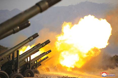 Северокорейская артиллерия во время учений 2020 года. Фото предоставлено Центральным телеграфным агентством КНДР. Фото: KCNA / Reuters