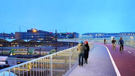 Helsingin rautatieaseman yli halutaan rakentaa pyöräilysilta – mallia aiotaan ottaa Kööpenhaminasta