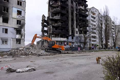 Borodjankan keskuskadun useat rakennukset ovat tuhoutuneet.