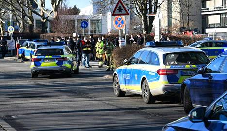 Police cars at the University of Heidelberg on Monday. 