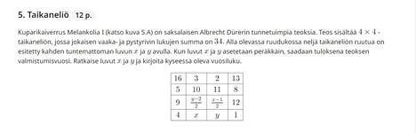 Screenshot from YTL's website.  The magic square task is part B1 of the spring 2023 long mathematics exam, where the examinee can choose three out of five questions.