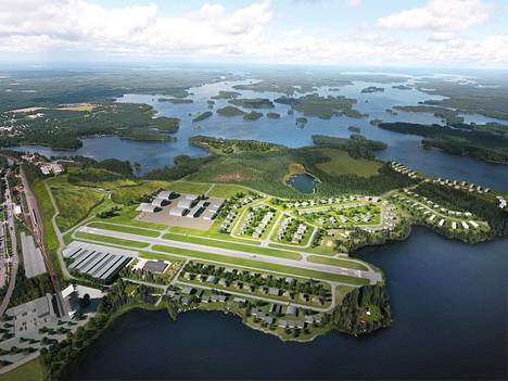 Havainnekuva Mänttä-Vilppulaan suunnitellusta Lakeside Airpark Finlandista.
