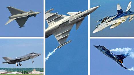 Ehdolla ovat Eurofighter Typhoon, Saab Gripen, Boeing F/A-18 Super Hornet, Lockheed Martin F-35 ja Dassault Rafale.