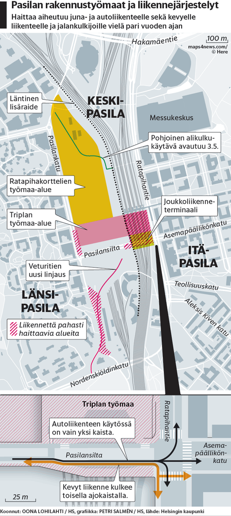 Liikennekaaos pahenee entisestään Pasilassa – Helsingin vetoomus  autoilijoille: pysykää poissa Pasilansillalta - Kaupunki 