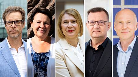 Tarmo Martikainen (vas.), Kirsi Varhila, Sanna Svahn, Juha Jolkkonen ja Timo Aronkytö.