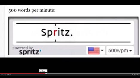 Kuvakaappaus Spritz-lukuohjeman käytöstä Youtube-videolla.