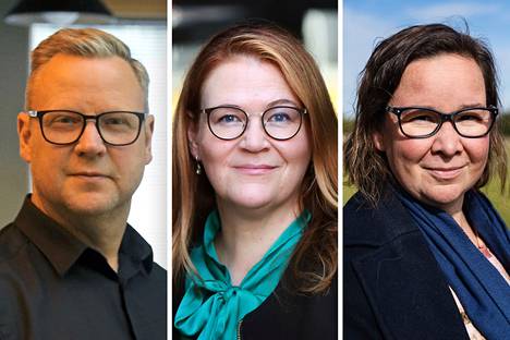 Aku Toivonen (vas.), Vappu Verronen ja Rosa Meriläinen pohtivat, mitä vaikutuksia VM:n leikkauslistan ehdotuksilla voisi toteutuessaan olla.