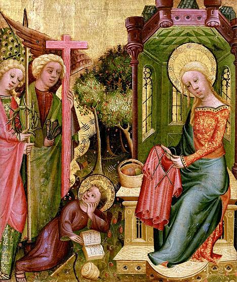 Buxtehuden Madonnan loi saksalainen taidemaalari ja kuvanveistäjä Mestari Bertram (1340-luku–n. 1450). Taidehistoria tuntee muutaman muunkin renessanssiajalta periytyvän kutovan Neitsyt Marian.