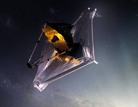 Tältä avaruusteleskooppi James Webb näyttää kesällä, kun sen kaikki laitteet on avattu ja valmiina havainnointiin. Taiteilijan näkemys.