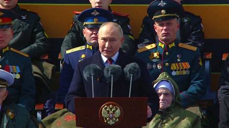 Venäjän presidentti Vladimir Putin piti puheen Voitonpäivän sotilasparaatin yhteydessä.