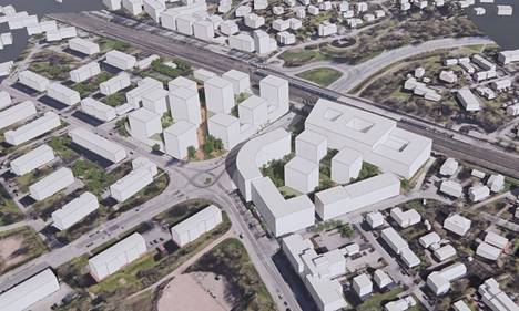 Havainnekuva näyttää, miten uudet rakennukset voisivat tulevaisuudessa sijouttua Oulunkylän keskustaan.