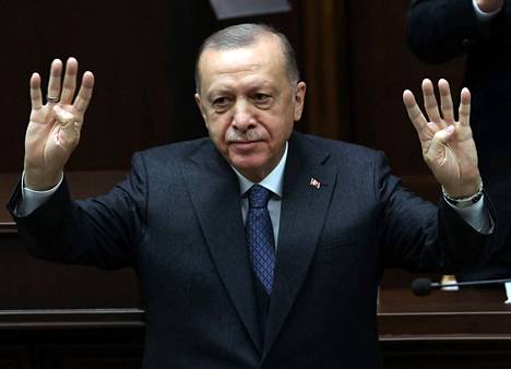 Turkin presidentti Recep Tayyip Erdoğan Turkin kansalliskokouksessa huhtikuussa.