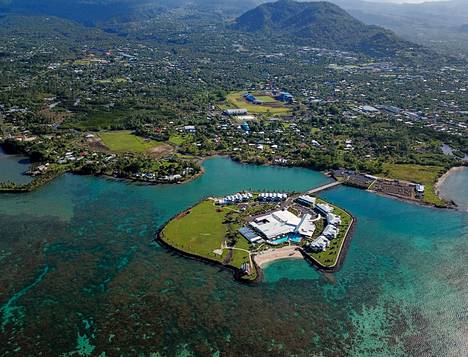 The islands of Samoa as seen from the air.  The Pacific islands are at risk of being submerged by climate change.  This has contributed to the fact that some island states have moved away politically from Australia.