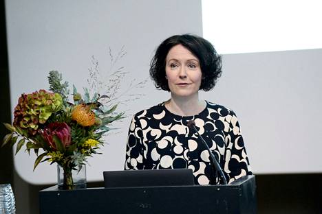 Jenni Haukio puhui Suomen Unicefin Pieniä tarinoita -kampanjan lanseeraustilaisuudessa Helsingissä 16. marraskuuta 2022