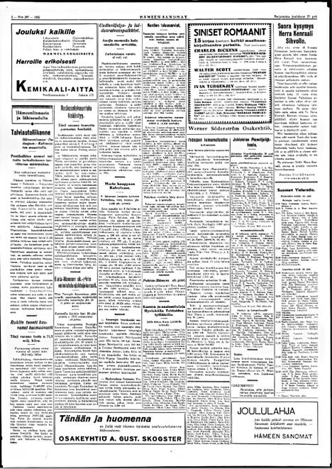 Kuvakaappaus Hämeen Sanomista 23.12.1932.