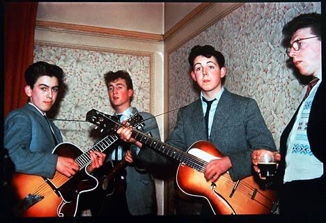 Paul MCartney, George Harrison, John Lennon and Dennis Littler in Liverpool in 1958. Tobacco and alcohol were still enough drugs at the time.