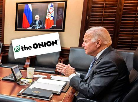Vitsilehti The Onion on tehnyt pilaa Joe Bidenin ja Vladimir Putinin tiistaisesta videokokouksesta.