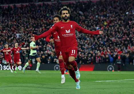 Liverpoolin Mohamed Salah teki ainoan maalin Manchester Cityä vastaan pelatussa ottelussa.