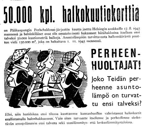 Perhehakkuiden mainos Ilta-Sanomissa 23. kesäkuuta 1945.