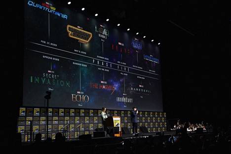 Marvel Studiosin johtaja Kevin Feige (vas.) esitteli yhtiön tulevia tuotantoja Comic Con -tapahtumassa viime viikolla. 