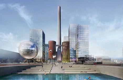 Virolainen Koko Architects -arkkitehtitoimisto on visioinut uimaportaat vanhan voimalan edustalle. Havainnekuva. 