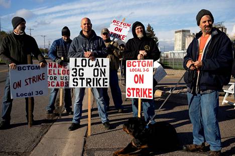 Workers at Kellogg’s factories have been on strike since early October.  The picture is from Battle Creek in Michigan in October.