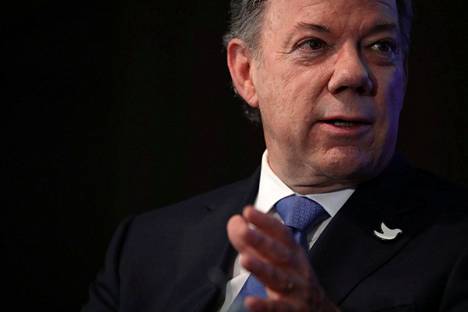 Juan Manuel Santos puhui new Yorkissa syyskuussa.
