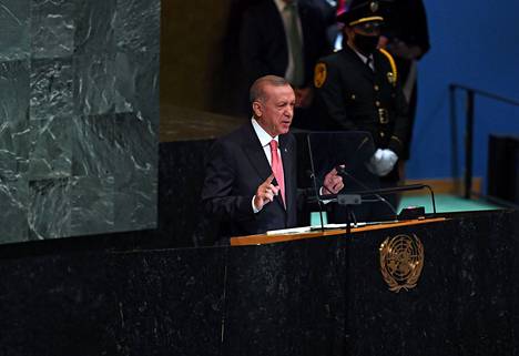 Turkin presidentti Recep Tayyip Erdoğan. YK:n yleiskokouksessa tiistaina. 